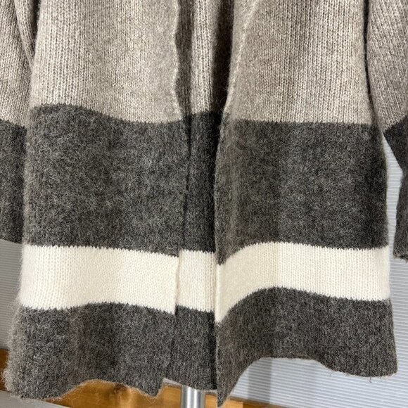 Rachel Zoe Wool Blend ColorBlock‎ Stripe Mid Length Knit Open Cardigan Brown Tan - Picture 3 of 15
